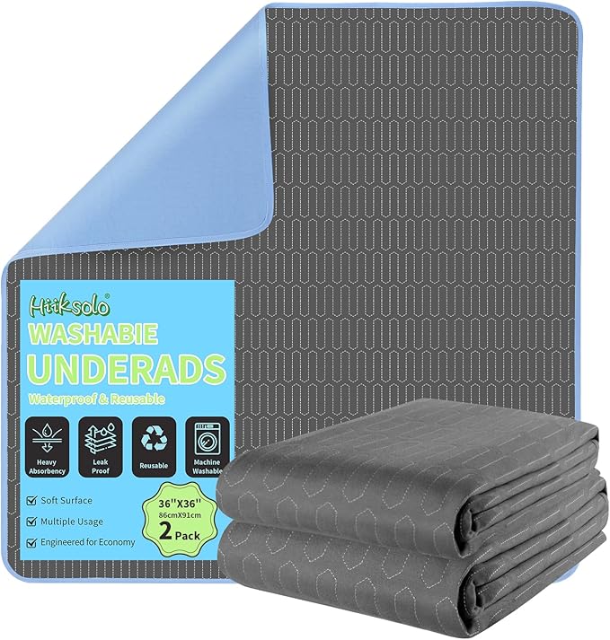 Washable Stain-Hiding Bed Pads 36" x 36" (2 Pack), Leakproof Heavy Absorbency Incontinence Underpads, Reusable Mattress Protector Pee Pads for Adults, Kids & Dogs