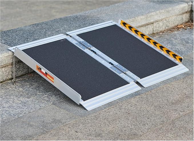 FACHNUO 2 Feet Portable Wheelchair Ramp, Non-Skid Aluminum Handicap Ramps with Handle, Folding Threshold Wheel Chair Ramp for Home Steps, Stairs, Entry, Threshold, Doorways, Scooter, 800LBS Capacity