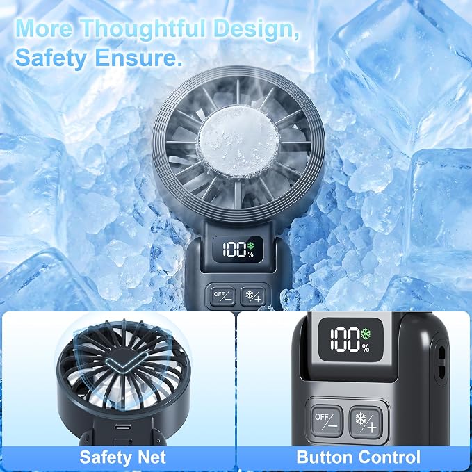 Handheld Portable Fan Ice Cooling 3-in-1 Hand, Desk & Neck Fan | 5-Speed, Independent Switch, Digital Display, Up to 12H Runtime, Foldable Personal Fan for Travel/Concerts/Sport Events/Gifts