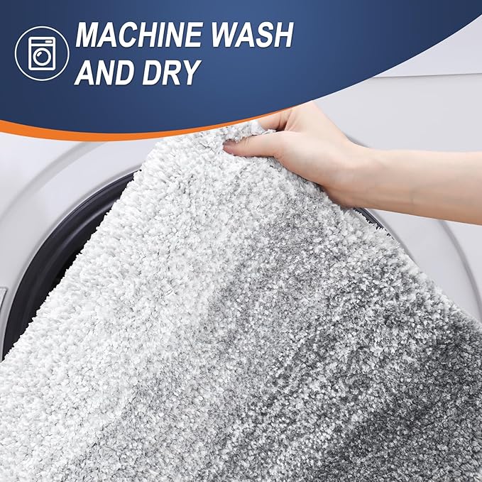 OLANLY Bathroom Rug Set 2 Piece, Soft Absorbent Microfiber Bath Rug Set, Non-Slip, Machine Wash Dry, Plush Shaggy Bath Mats for Bathroom (47"x20"+24"x16", Light Grey)