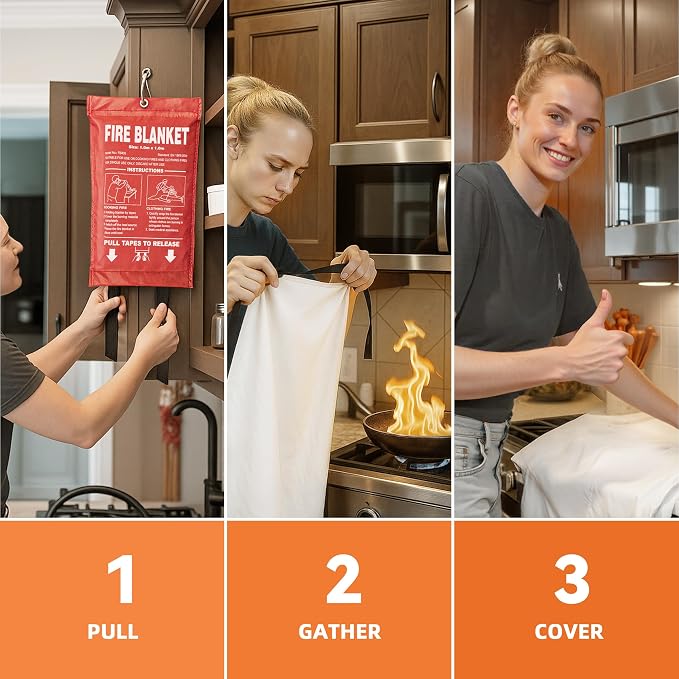 Fire Blanket- 40" x 40" Prepared Emergency Fire Blanket | For Home and Kitchen, RV, Grill, Fireplace, Safe & Easy for Young Adults and Elderly Living Alone | Fiberglass CE Certified