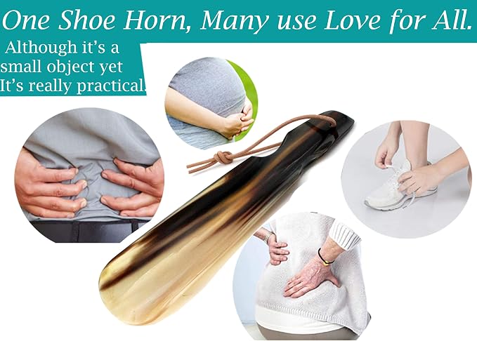 5MOONSUN5 Shoe Horn Made with Real Horn Handmade. Easy Grip Handle Shoehorn for Men,Women Seniors, Pregnancy, Elderly, Back Pain, Kids Shoes & Boots. Best Gift Idea Home or Travel Use.(8'')