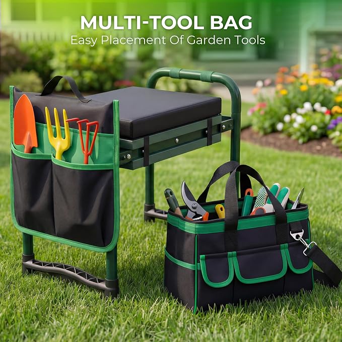 Walensee Garden Kneeler and Seat, with Wider Soft Kneeling Pad & Tool Pouch | Heavy Duty collapsible Garden Tools, portable folding kneeling Stool,Gardening Gifts for Women Men Seniors