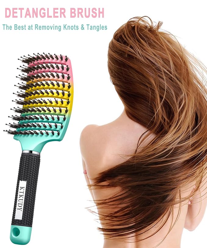 Detangling Brush for Women & Kids, Wet & Dry Hair, All Hair Types | Less pulling & breakage, Boar bristles tame frizz & add shine, Vents for faster blow-drying, Lightweight 4 oz, Non-slip grip