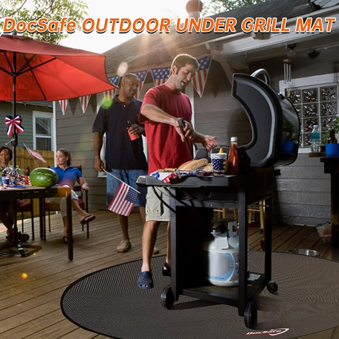 DocSafe 38" Round Fire Pit Mat for Solo Stove Accessories, 4-Layer Fireproof Under Grill Mat Heat Insulated Indoor Fireplace Pad Protector for Decks, Patios,Reusable Oil-Proof and Waterproof, Black