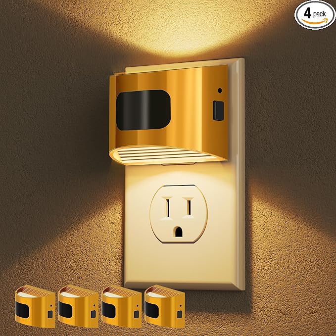 Motion Sensor Night Light, Night Lights Plug into Wall, 3000K | 3 Mode Plug-in Night Light with Motion Sensor, Dusk to Dawn, for Bedroom, Bathroom, Hallway, 4 Packs
