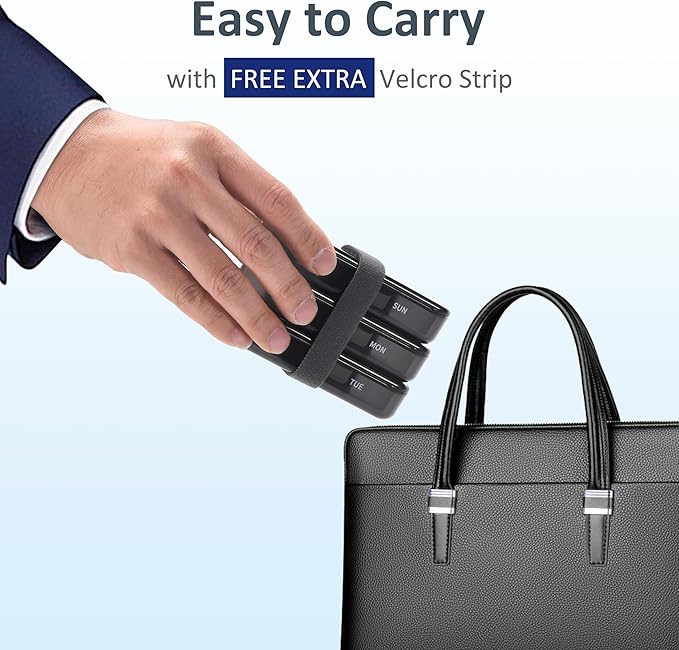 Fullicon Extra Large AM PM Pill Box Organizer 7 Day, Travel Medicine Pill Organizer 2 Times a Day, Large Supplement Vitamin Dispenser, Weekly Jumbo Pill Case Container for Purse (Black)