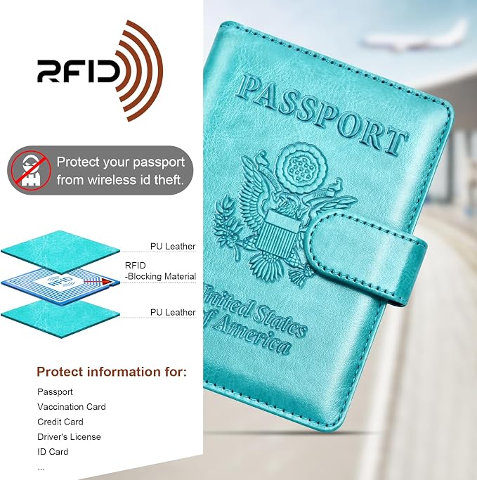 Herain Passport Holder for Travel Essentials, 2 Pcs Passport Cover Wallet Case Travel Gifts Women Men Family, RFID Passports Book Card Holders Travels Cruise Accessories Must Haves