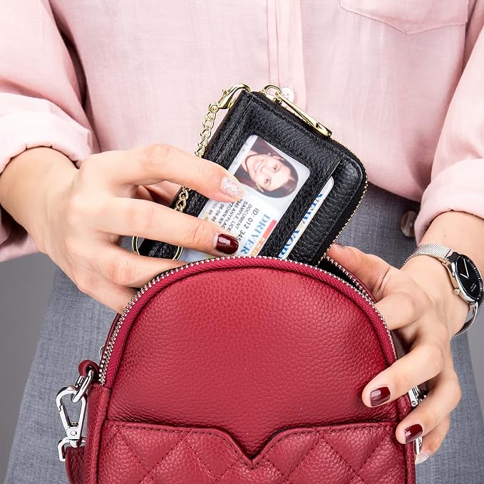 imeetu RFID Credit Card Holder, Small Card Wallet Women, Leather Card Case | Genuine Leather Women's Card & id Cases, Change Coin Purse with Zipper Keychain id Window, 20 Colors & 3 Styles, Daily, Gifts