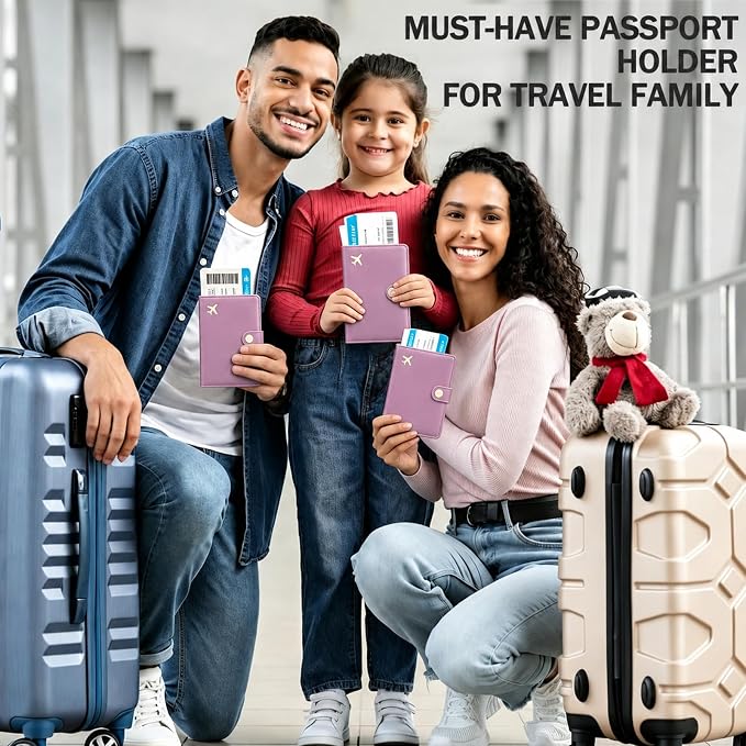 Passport Holder RFID Blocking Travel Wallet, Elegant Purple | Passport Cover with Multiple Card Slots, Water-Resistant & Easy-Carry, Must-Have Travel Accessory for Men & Women.