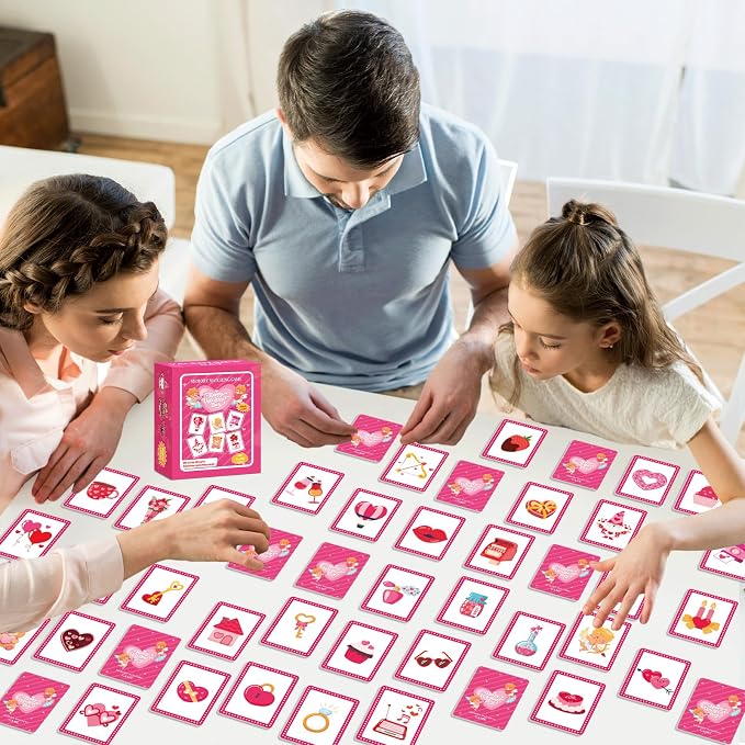 gisgfim 100 PCS Memory Matching Game Valentine's Day Concentration Memory Games Card Educational Game for Kids Educational Ages 3-8 A Fun & Fast Heart Gnome Matching Games