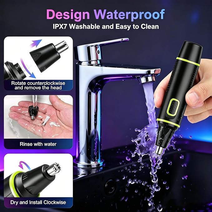 AREYZIN Nose Hair Trimmers for Men，Rechargeable Hair Trimmer 2 in 1 Painless Multifunctional Ear and Nose Hair Trimmer with IPX7 Waterproof Dual Edge Blades（Green）