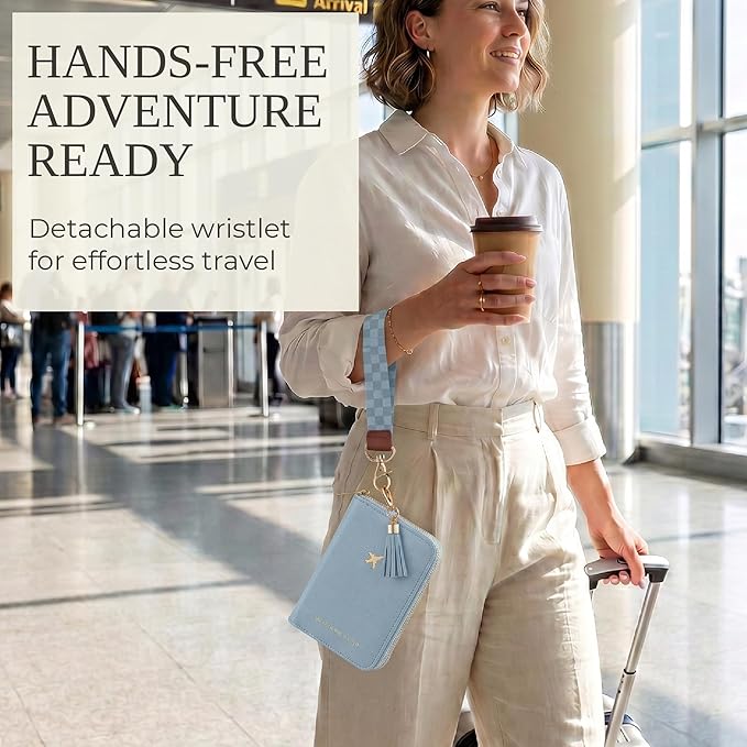 Beautiful Passport Holder And Travel Wallet with Wristlet Strap | All-in-One Organizer for Women Holds up to 4 Passports, w Card Slots and Keychain - RFID Blocking Keeps Documents Safe