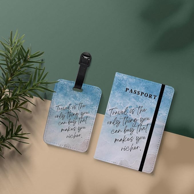 PDE-QUNLIAN Passport Book Holder,Passport Wallet for Men Mr and Mrs Passport Holder for Women Passport Cover World Map Passport Case for Couples Christmas Traveling Luggage Tag 2PCS