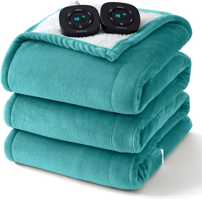 Bedsure Electric Blanket King Size - Dual Control Heated Blanket King Size, Fast Heating with 10 Time Settings & 10 Heat Settings, Warm Gift for Grandma (100x90 inches, River Blue)