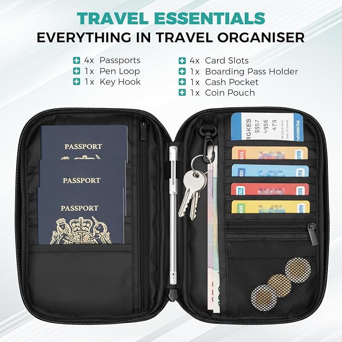 Passport Holder Travel Wallet, White | RFID Blocking, Waterproof, Multiple Compartments, Multiple Compartments， For Men and Women