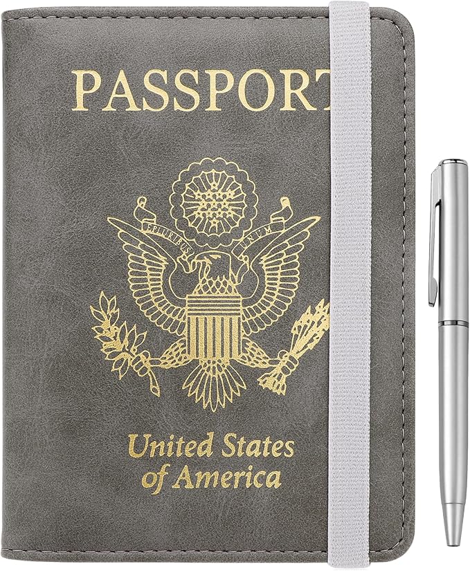 WALNEW Passport Holder for Travel, RFID Passport Cover Wallet for Women Men, PU Leather Passport Book Card Holder Case with Pen, Travelling Essentials for Flying | PU Leather Passport Cover Case with Pen Holder, Travel Must Haves Accessories, Passport ...