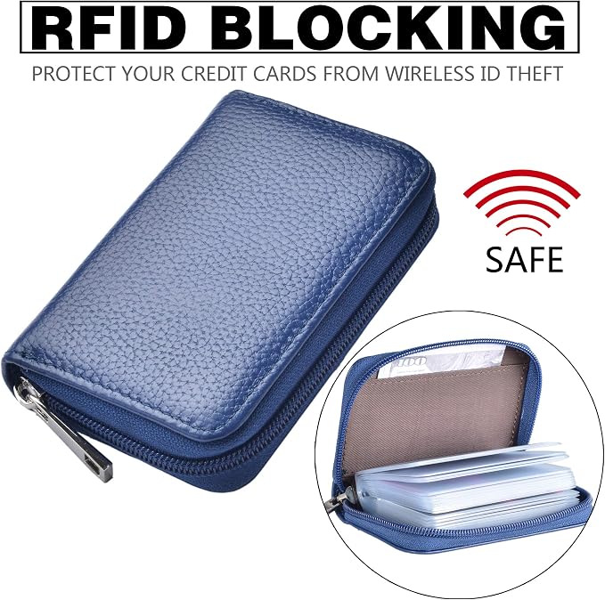 Easyoulife Genuine Leather Credit Card Holder Zipper Wallet With 26 Card Slots