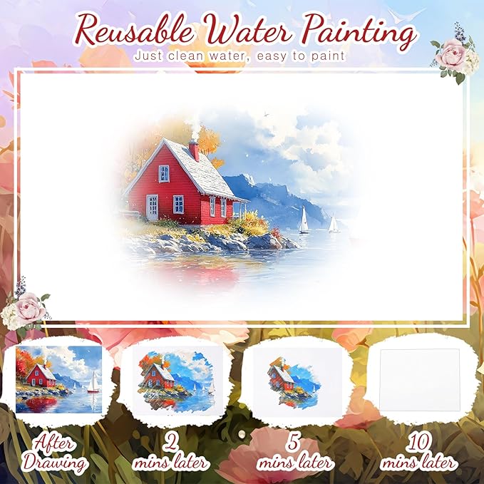 24 Pcs Dementia Products for Elderly Alzheimers Activities for Adults Seniors Reusable Water Painting Supplies with 1 Painting Brush Water Doodle Coloring Drawing Gifts Set(Country Life)