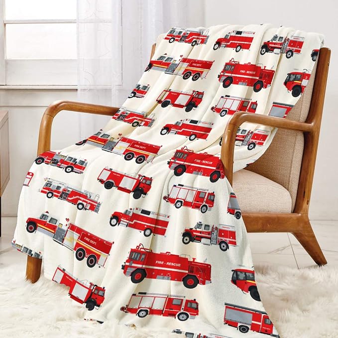 Fire Truck Blanket Gifts for Truck Lover 60 x 50 Inch for Teen,Red Truck Fannel Fleece Throw Blanket Super Soft Throws Blanket for Bed Couch Sofa