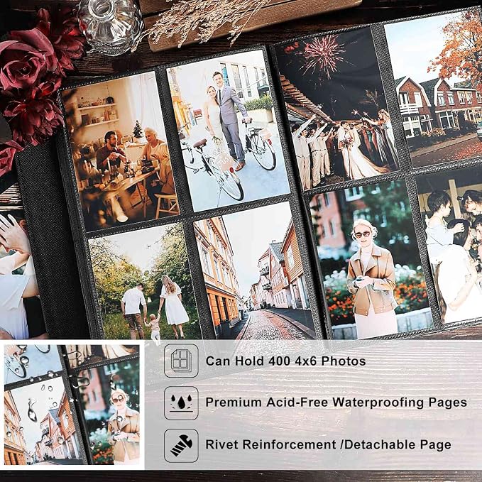 Ywlake Photo Album 4x6 400 Pockets, Leather Photo Albums Holds 400 Vertical Pictures Only Blue
