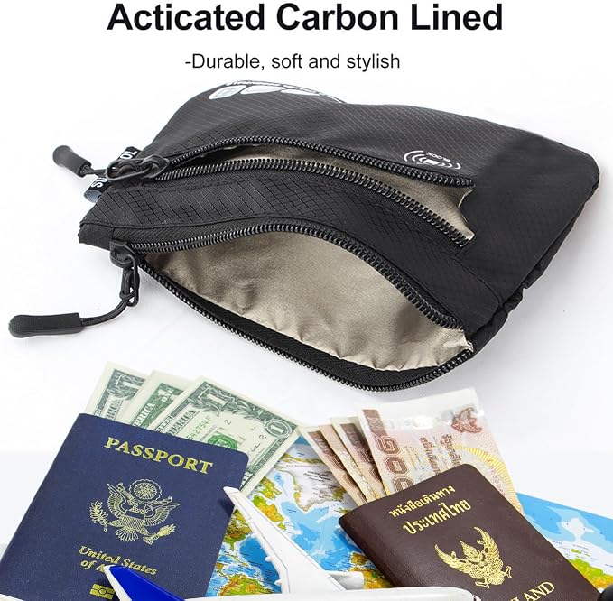 Passport Holder Bag, Travel Wallet for Men Women Family, Passport Pouch, Card Holder Organizer, RFID Blocking, Two-piece Set(Black)