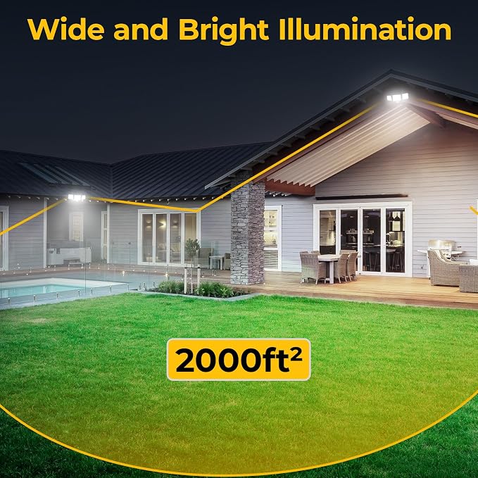Solar Motion Sensor Lights, Remote Control, 3 Modes, 2 Pack | IP65 Waterproof LED Security Flood Light, Solar Powered Outside Wall Light for Porch, Garage, Garden, Lawn and Backyard Yard