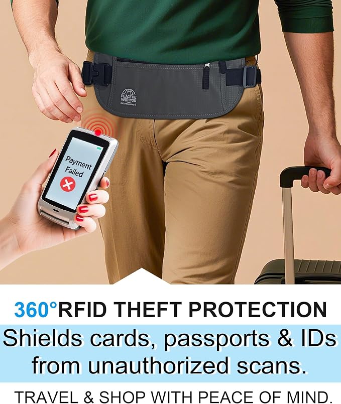 Money Belt for Travel, Passport Holder, RFID Blocking, Sweat-Proof, Gray | 3rd Gen Hidden Waist Wallet Anti Theft to Protect Cash, Credit Cards and Documents Under-Clothes for Men & Women, Bamneat