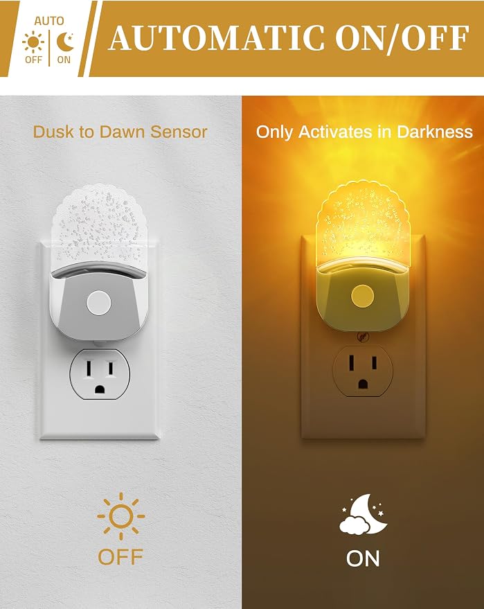DORESshop 8-Color RGB LED Night Lights Plug Into Wall [2 Pack], Color Changing RGB LED Night Light with Dusk to Dawn Sensor for Bathroom Decor, Chrome Cover