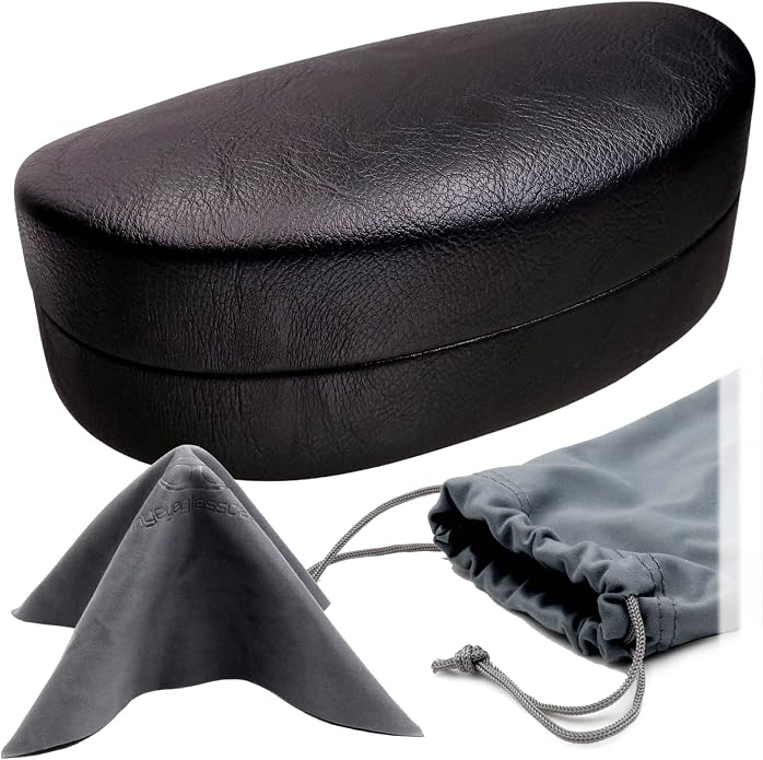MyEyeglassCase - Large Sunglasses Case - Glasses Holder with Pouch & Cloth - Eyeglass Hard shell Medium - Extra Large frames