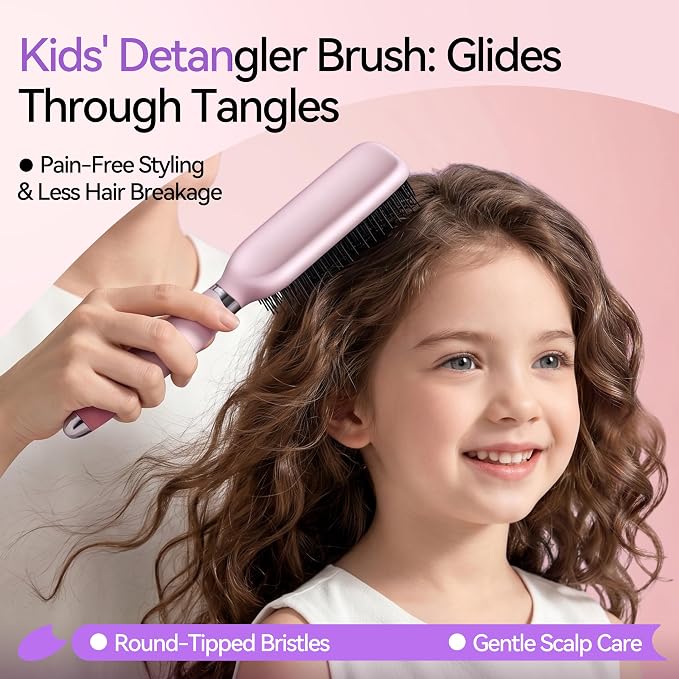 Detangling & Styling Hair Brush for Women Men, Wet& Dry Detangler Hairbrush | Dual-Length Nylon Bristles for Straight to Curly Hair Types, Eliminates Knots & Reduces Breakage, Pink Gradient