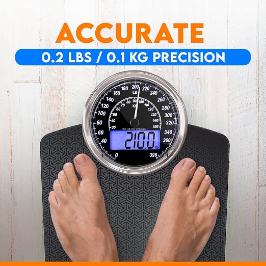 ZENO Hybrid 2-in-1 Analog & Digital Weighing Scale for Body Weight up to 400lbs - Thick Tempered Glass - Extra Large Display - Easy to Read Digital Bathroom Scale - New - Black Nova