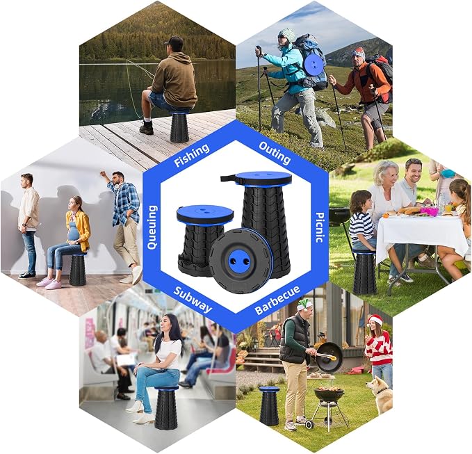 Qiguet Collapsible Stool, Folding Chair - Upgraded Portable Chair with 400lbs Load Capacity, Perfect for Camping, Fishing, Hiking - Folding Stool with Carrying Straps, Gifts for Fisherman (Blue)