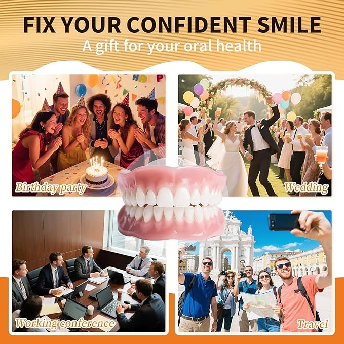 Denture Do it Yourself Full Set of Top and Bottom Fake Teeth to Create Your Perfect Smile at Home-AAZ1