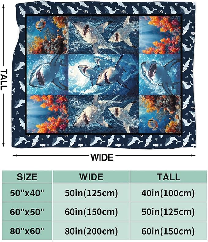 Yibuda Shark Blanket Ocean Underwater Flannel Plush Throw Blanket Cozy Nautical Coral Decor Fleece Stuff Blanket Gifts for Lover Girls Boys Kids Adults Women Bed Travel 40"x50"