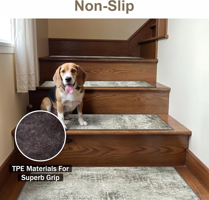 SARBEN 30"x30" Non Slip Stair Treads for Wooden Steps 1 Pack,Ashstone Grey | Peel and Stick Carpet Stair Runner with TPE Adhesive Backing, Carpet for Added Safety, Pet and Senior Friendly
