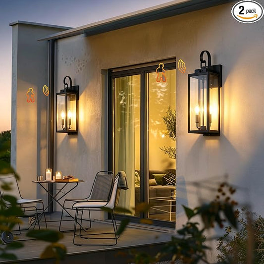 20 Inch Motion Sensor Dawn to Dusk Outdoor Sensor Light Fixture Anti-Rust Exterior Wall Lighting Waterproof Outdoor Wall Lantern for Porch Patio Front Door Garage - 2 Pack
