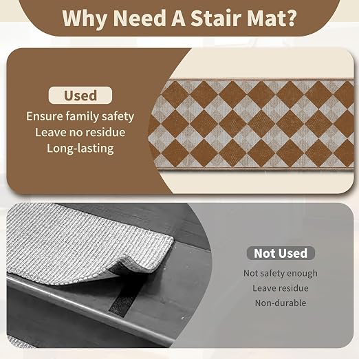 Non Slip Stair Treads for Wooden Steps, 1 Pack 30"x30" Washable Carpet | 30x30 in soft chenille polyester stair treads with reusable TPE backing for indoor wood stairs, dogs, kids, and seniors