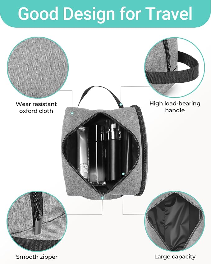 Elviros Travel Toiletry Bag for Men Hanging Dopp Kit Shaving Bag Toiletries Organizer Small Toiletry Bag for Traveling (Grey&Black,Large)