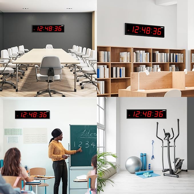 Ivation Oversized Large Digital Wall Clock - Big LED Digital Clock w/Large Display & Durable Aluminum Frame, Shelf or Wall Mount (30 Inch - Red) 6 Brightness Levels | Time Memory | Remote