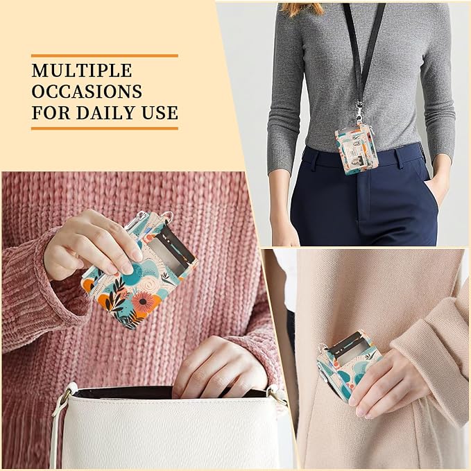 Hancynir Boho Floral Small Wallet Women Credit Card Holder, Slim RFID | Zipper Keychain Wallet, Travel Coin Front Pocket, Ladies Women Gifts, Thin Minimalist Card Case, 6 Card Slots, PU Leather