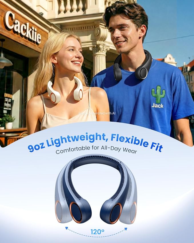 Gaiatop Portable Neck Fan Rechargeable, Hands-Free Cooling, 23.5hrs Runtime | Battery Powered Personal Wearable Fan, Summer Outdoor Travel Essentials, Birthday Gifts for Women Men Teens, Navy Blue