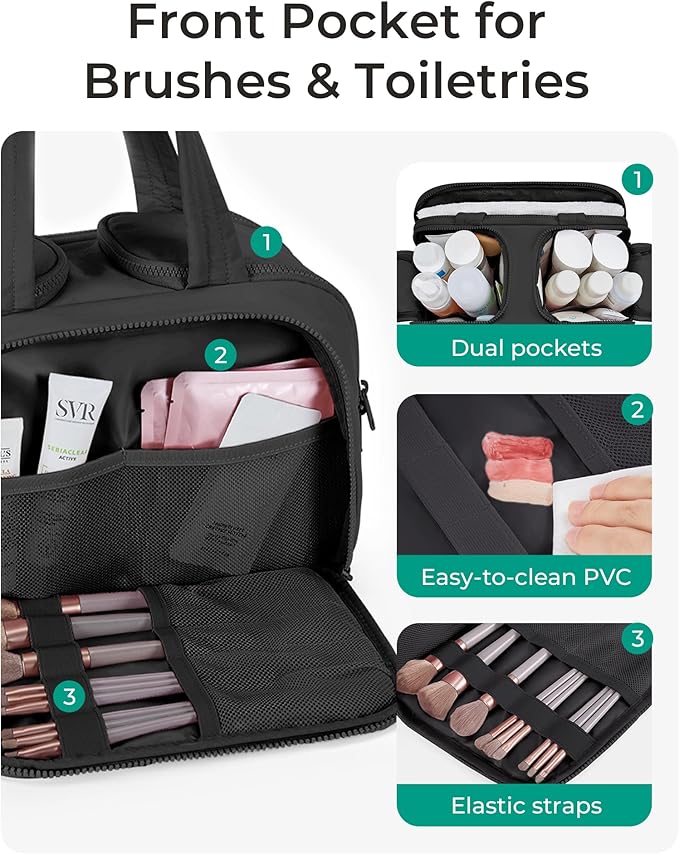 BAGSMART Travel Toiletry Bag, Crush Toiletry Bag for Women, Wide-open Puffy Toiletry Bags for Traveling, Large Travel Cosmetic Makeup Bag Organizer for Accessories,Toiletrie (Horizon Blue)