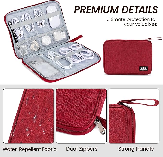 Electronic Organizer Travel Case, Slim Cable Accessories Pouch, Single Layer Tech Pouch & Cord Storage Bag for Chargers, Power Bank, SD Cards - Minimalist Travel Essentials