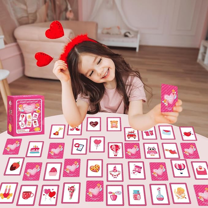gisgfim 100 PCS Memory Matching Game Valentine's Day Concentration Memory Games Card Educational Game for Kids Educational Ages 3-8 A Fun & Fast Heart Gnome Matching Games