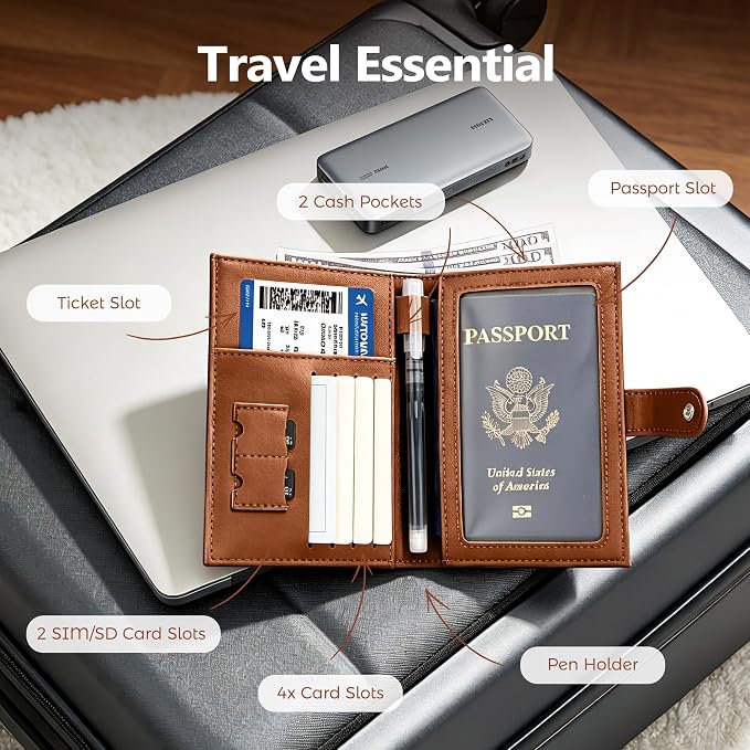 Veki Passport Holder for Travel, RFID Blocking Passport Cover, Light Brown | Passport Wallet, RFID Blocking, PU Leather, Durable Passport Case with Card Holder, Pen Slot, Travel Essentials for Women Men