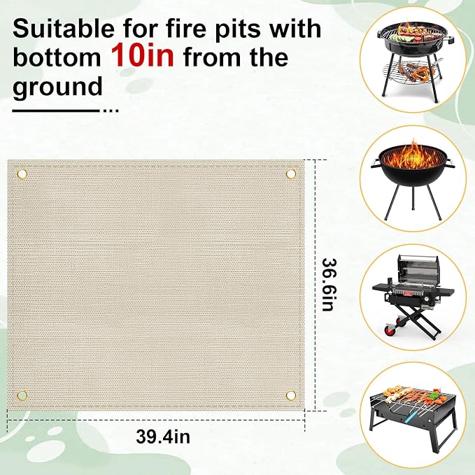 Fire Pit Mat for Deck Fireproof 36.6x39.4in Under Grill Mats for Outdoor Grill Deck Protector Heat Resistant Wood Stove Mat for Patio, Lawn, Tent Stoves