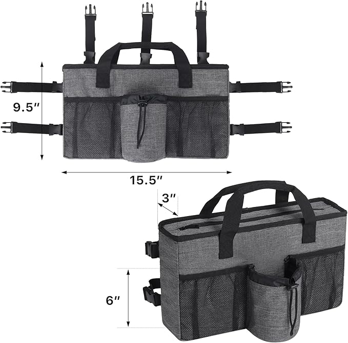 Bag for Walkers for Seniors with Pockets Walker Accessories Cup Holder Foldable Walker Pouches Storage Tray Basket (Gray)