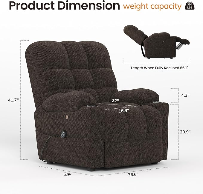 COLAMY Dual Motor Power Lift Recliner Chair for Elderly, Heavy Duty Bariatric Stand Up Assist Sofa with Independent Back & Footrest, Zero Gravity, Massage Heat & Breathable Fabric,Set of 2, Coffee