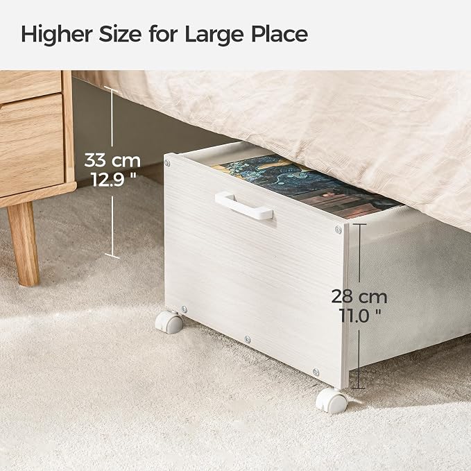 FOUCSSOMEI Under Bed Storage with Wheels, Wooden Under Bed Drawers On Wheels, Rolling Under Bed Shoe Storage, Space Saving,White,Quadruple Size,90L